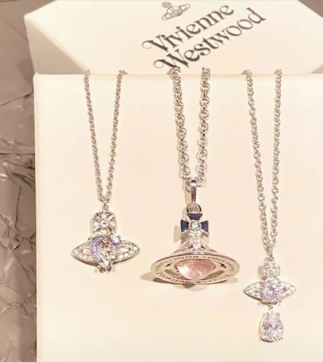 Vivienne Westwood Gold Tone Crystal Orbit Necklace and Earrings Set